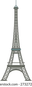 Flat vector illustration of the Eiffel Tower, the iconic landmark of Paris, France. Clean minimalist design with geometric structure and muted green tones. Isolated on white background, suitable for travel posters, tourism branding, educational materials, infographics, presentations, and web design.