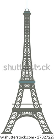 Flat vector illustration of the Eiffel Tower, the iconic landmark of Paris, France. Clean minimalist design with geometric structure and muted green tones. Isolated on white background, suitable for travel posters, tourism branding, educational materials, infographics, presentations, and web design.
