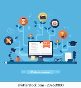 Flat vector illustration for e-learning and online education