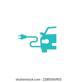 Flache Vektorgrafik von Elektroautosymbol mit Ladekabel