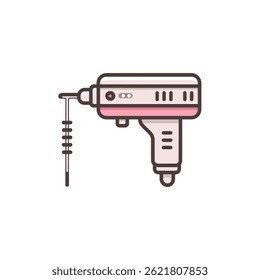 Flat vector illustration of electric drill machine tool icon for construction and repair work.