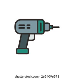 Flat vector illustration of electric drill on White Background