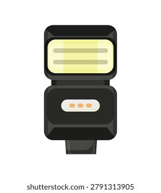Flat vector illustration of an electronic camera speedlight. Modern photography equipment isolated on white background.