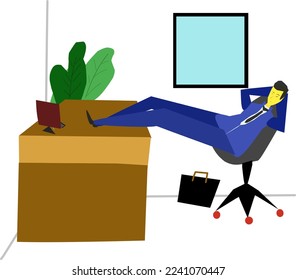 flat vector illustration of an employee relaxing in the office. 
