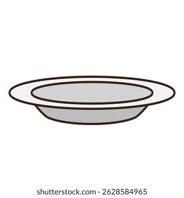 Flat vector illustration of an empty round plate. Simple clean design suitable for food-related concepts, restaurant icons, or kitchen graphics.