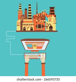 flat vector illustration of engineer workspace