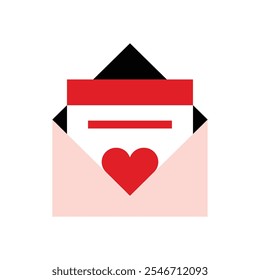 Flat vector illustration Envelope and paper with a heart inside. Valentine vector icon for apps and websites. Isolated on a white background.