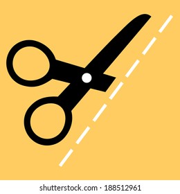 Flat vector illustration. The exact size. Scissors cut cloth.