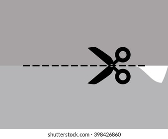 Flat vector illustration. The exact size. Scissors cut cloth.