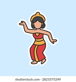 Flat vector illustration of a faceless traditional Balinese female Legong dancer in a red and yellow costume.