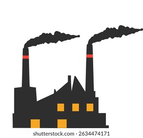 Ilustración vectorial plana de un icono de una fábrica o edificio industrial. Diseño de silueta minimalista perfecto para la fabricación, industria, energía y temas de construcción.


