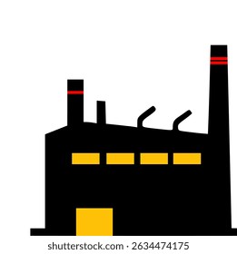 Flat vector illustration of a factory or industrial building icon. Minimalist silhouette design perfect for manufacturing, industry, energy, and construction themes.

