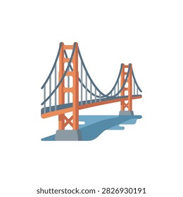 A flat vector illustration of the famous orange suspension bridge isolated on a white background