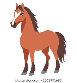 Flat vector illustration. Farm animals, cute nester horse on white background 