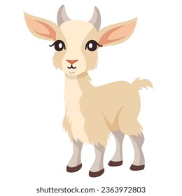 Flat vector illustration. Farm animals, cute goat on white background 