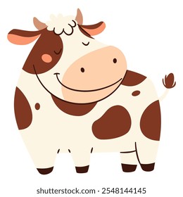 Flat vector illustration. Farm animals, cute cow on white background 