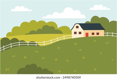 Flat vector illustration. Farm landscape 