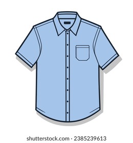 Flat vector illustration of a fashionable men's shirt, with outline and shadow, isolated on a white background.