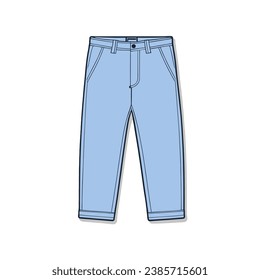 Flat vector illustration of a fashionable men's trousers, with outline and shadow, isolated on a white background.