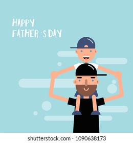 Flat vector illustration with father and son. Happy Fathers Day card.