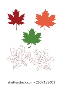 A flat vector illustration featuring colorful autumn maple leaves against a white backdrop, perfect for seasonal designs and projects.