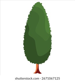 Uma ilustração vetorial plana com um pinheiro verde com agulhas exuberantes, perfeito para fundos naturais de verão e projetos de arte florestal.