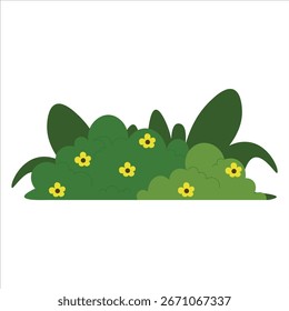 Uma ilustração vetorial plana com um arbusto verde exuberante com folhagem densa, perfeito para fundos naturais de verão e projetos de arte ao ar livre.
