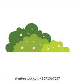 Uma ilustração vetorial plana com um arbusto verde exuberante com folhagem densa, perfeito para fundos naturais de verão e projetos de arte ao ar livre.