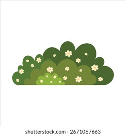 Uma ilustração vetorial plana com um arbusto verde exuberante com folhagem densa, perfeito para fundos naturais de verão e projetos de arte ao ar livre.