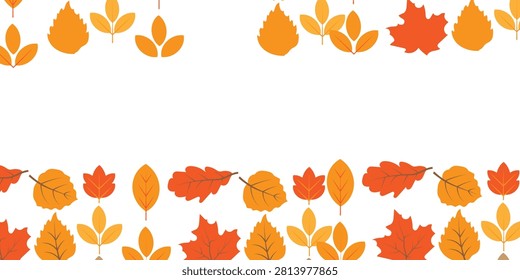 A flat vector illustration featuring a seamless pattern of stylized autumn leaves in vibrant orange and yellow colors arranged against a dark grey background with a subtle geometric texture.