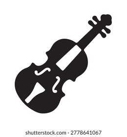Flat vector illustration featuring a stylized black violin in a clean, minimalist silhouette against a plain background.