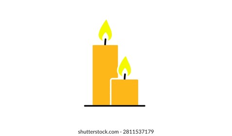 A flat vector illustration featuring two yellow candles of different heights with glowing flames isolated on a white background