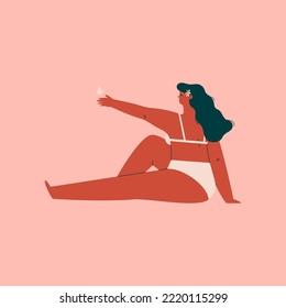 Flat vector illustration of female body. Beautiful woman sitting