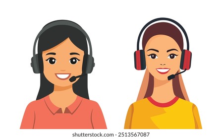 Flat vector illustration of female Call Center Agent on white background