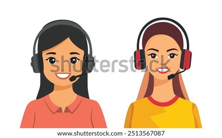 Flat vector illustration of female Call Center Agent on white background