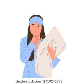 Ilustração vetorial plana de uma personagem feminina vestindo roupas de dormir, segurando travesseiro, bocejando, acordando, dormindo, bebendo e relaxando. Conceito de rotina de sono, hábitos de dormir, sono saudável, descanso, conforto, noite e estilo de vida matinal isolado no fundo branco.