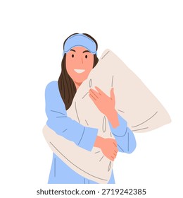 Ilustração vetorial plana de uma personagem feminina vestindo roupas de dormir, segurando travesseiro, bocejando, acordando, dormindo, bebendo e relaxando. Conceito de rotina de sono, hábitos de dormir, sono saudável, descanso, conforto, noite e estilo de vida matinal isolado no fundo branco.