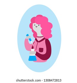 Flat vector illustration with a female scientist. Flat vector illustration with a woman in science