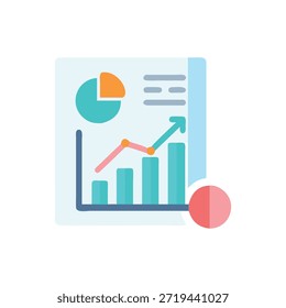 Ilustración vectorial plana de un informe financiero que muestra tendencias positivas con gráfico circular y gráfico de barras.