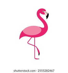 Flat Vector Illustration of Flamingo with Bright Pink Body and Clean Lines