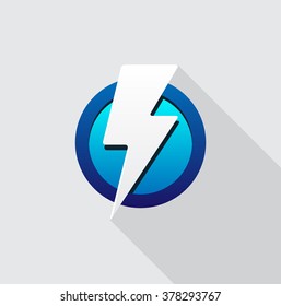 Flat vector illustration of flash on color background with long shadow effect