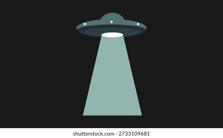 Flat Vector Illustration of a Flying Saucer UFO with Abduction Beam