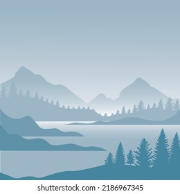 Flat Vector Illustration Foggy Forest Landscape Stock Vector (Royalty ...