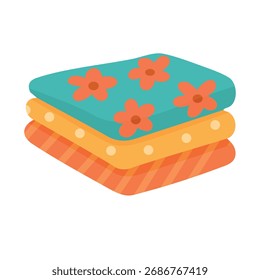 Flat vector illustration of folded colorful fabrics for sewing, textile materials for craft.