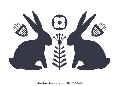 Flat vector illustration of folk rabbits.	