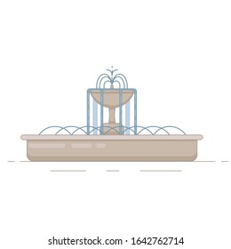 Flat vector illustration of fountain with bowl and water splash. Element for city, town illustration. Isolated on white background