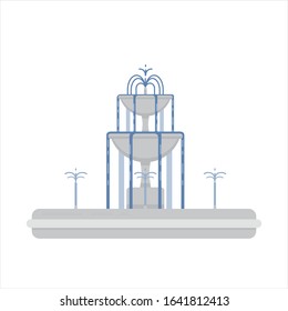 Flat vector illustration of fountain with two bowls and water splash. Element for city, town illustration. Isolated on white background