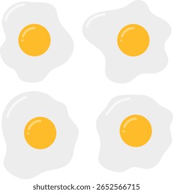 Flat vector illustration of four sunny side up fried eggs with simple shapes for food icons, breakfast menu, or cooking design elements