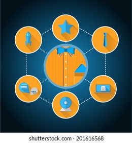 Flat vector illustration for freelance or business. Flat vector illustration with circle white icons for freelance and business on light blue.