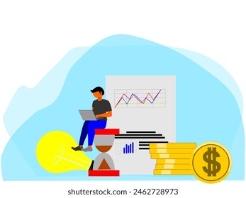 flat vector, illustration of a freelancer who enjoys analyzing the development of graphic increases.